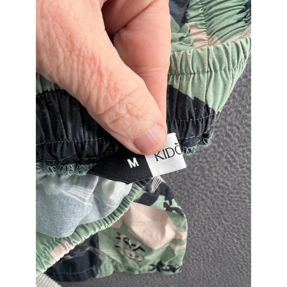 Kidoriman Pajama Pants Lounge Womens Sz M Green Cats Japanese Kanji Drawstring - Picture 12 of 14